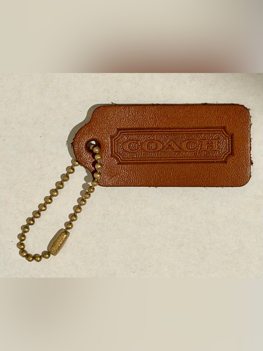 Vintage Coach British Tan One Sided Hang Tag with original ball & chain